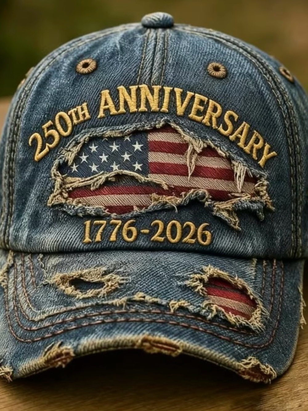 Vintage-Style 250th Anniversary Denim Baseball Cap - Blue & Gold